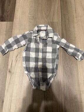 Carter's Gray and White Plaid Button-Up Bodysuit